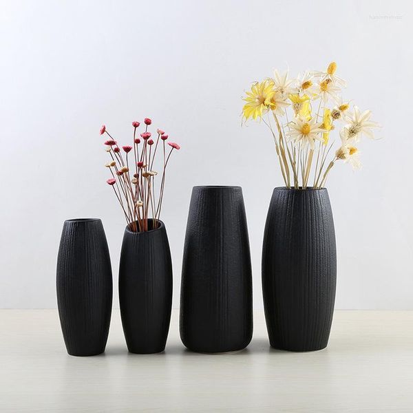 1PCS Moderno simples colorido preto vaso de cerâmica retro recipiente europeu artesanato artesanal Diy Home Living Room Garden Decoration1
