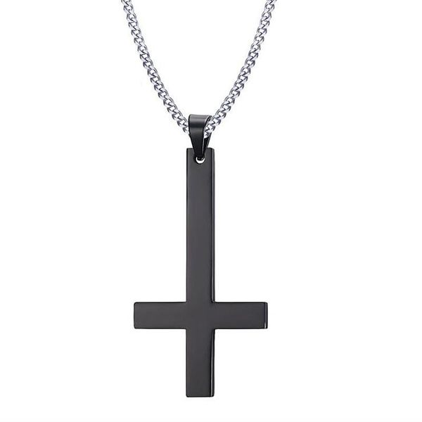 Anhänger Halsketten Mode Männlich Schwarz St. Peter's Umgekehrte Kreuz Halskette Für Männer 316L Edelstahl Choker Crux De Sanctus Petrus juwel