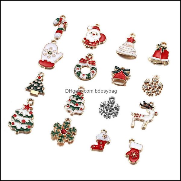 Charms Risultati dei gioielli Componenti 20Pcs Ciondoli natalizi Braccialetto smaltato Festa in casa Decorazione artigianale in metallo Albero Ha Dhhnr