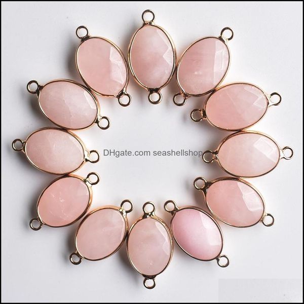 Charms Jewels Conclusões Componentes naturais Rose Quartz Crystal Pingentnts Connector 13x18mm para colares de pulseiras judeu dhqyt