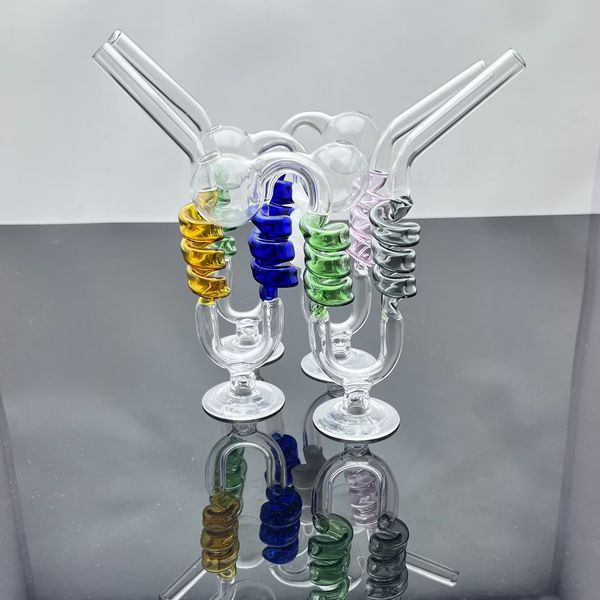 Cachimbo de vidro Bongos de água Nova cor multi espiral cobra conjunto de cigarro de vidro com base