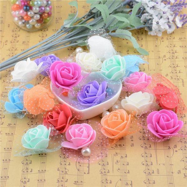 Atacado-30pcs/lot Silk Lace Foam Rose Flor artificial artificial para casamento Decoração Diy Mariage Flores Rosa Flowers Plants1