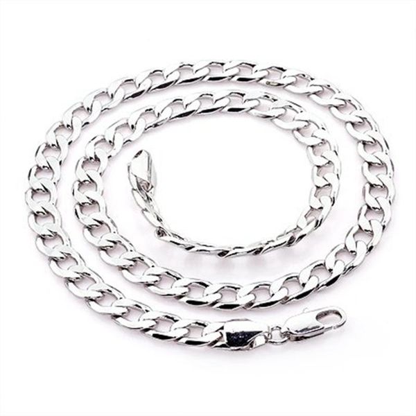 Catene a catena cubana white oro piena da donna piatta collana da uomo 8 mm larghe 24 pollici longchains