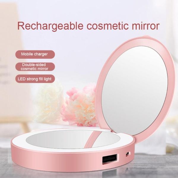 Компактные зеркала Косметическое зеркало Складное портативное мини-светодиодное светодиодное макияж Три-разгоночный банк мощности USB chargeableablcompact