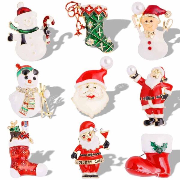 Creative Christmas Broche Pin Clip Papai Noel Boot Boot Snowman Terne Rhinestone Ano Novo Jóia Decoração de presentes
