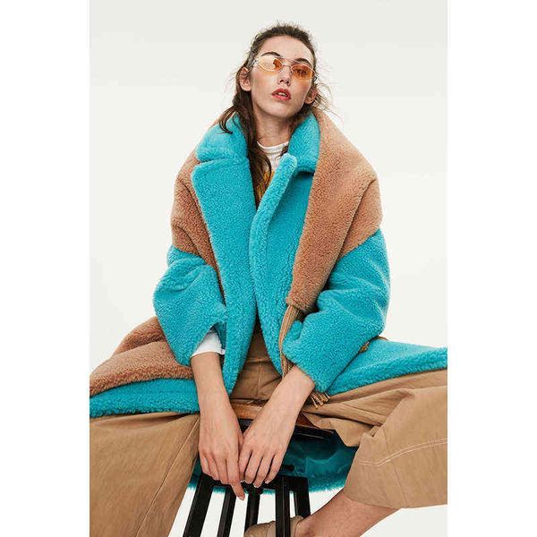 Casacos de peles femininas Long Teddy Bear Coat Ladies Cloat sobretudo plus size lã verde misturas 2019 Autumn Winter Free Ship T220810