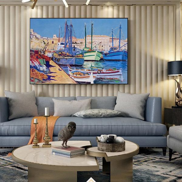 Landscape Canvas Pintura a tinta de barco à vela do mar em tela para decoração de casa decoração de impressão de impressão de impressão de arte de parede