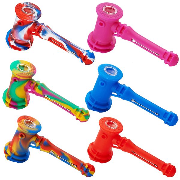 Pequeño burbujeador Tubos de quemador de aceite Tubo recto de silicona Cuchara Tubo de mano Herramientas de fumar coloridas Accesorios de humo para bongs de vidrio sin DHL