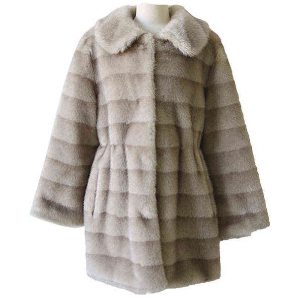 Mulheres Inverno 2021 Soft Furry sobretudo casacos de peles Faux Gradiente Mink para baixo Roupas de listras de colarinho quente Casaco de espessura longa nova T220810