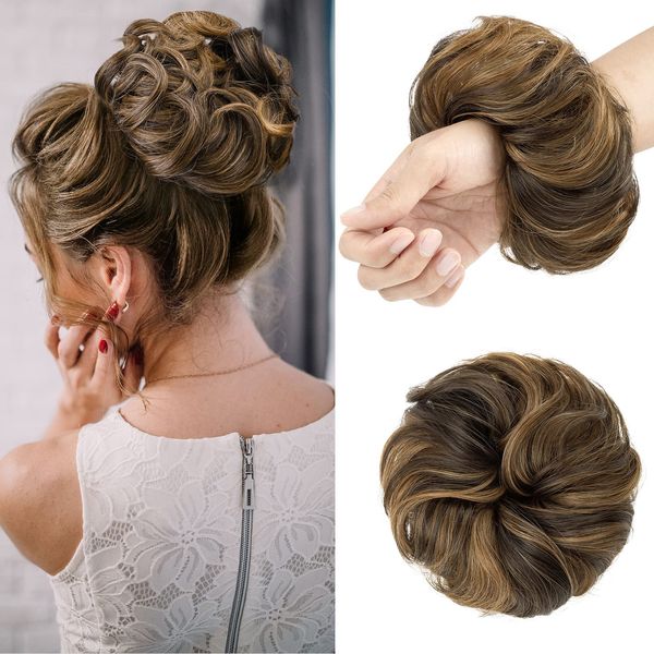 Unordentliches Haarknotenstück, zerzauste Hochsteckfrisur, Haargummis, Haarverlängerung mit elastischem Gummiband, Chignon-Stücke für Frauen und Mädchen, LS14