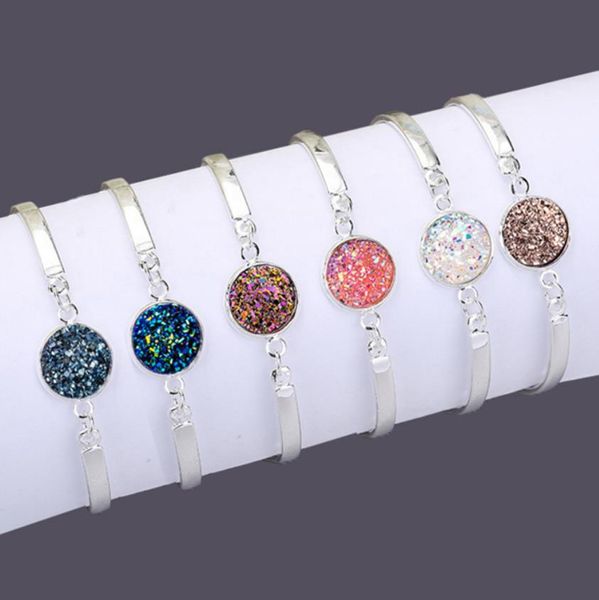 Charm Bracelets Schmuck Mode 12mm Fischschulen Harz Druzy Druy Armband Sier Goldfarbe Imitieren Sie Naturstein Armreif B DHFBP