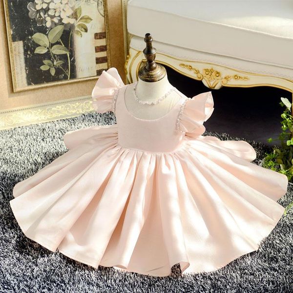 Девушка платья розовое кружевное жемчужное вечернее платье свадебное банкет цветочниц детская детская детская день рождения принцесса