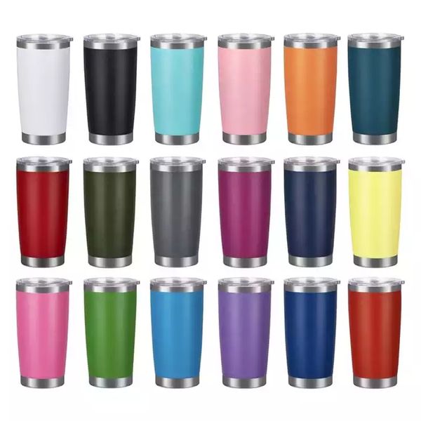 Tumblers de aço inoxidável de 20 onças canecas a vácuo de vidro duplo de parede dupla caneca de cerveja de café com tampas para canecas de viagem