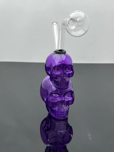 Стеклянная курительная труба вода бонги фиолетовый скелет мини -стеклянная вода