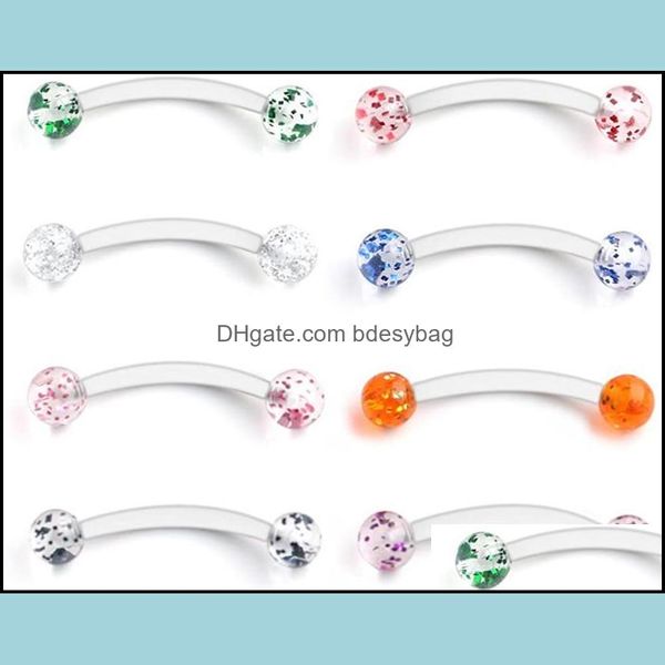 Nasenringe Ohrstecker Körperschmuck Glitzer Bioflex Acryl Gebogene Langhantel Schlangenaugen Zungenring Retainer Piercing 14G 8 Stück Tropfen Dhzcu