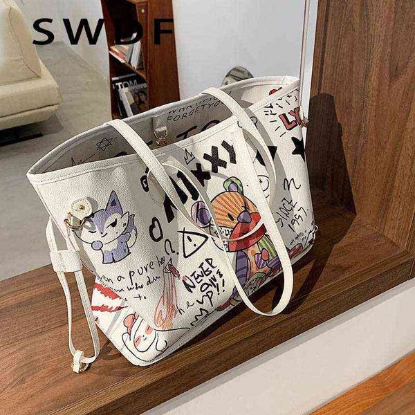 Trend Crossbody çanta akşam çanta karikatür desen tasarımı tote yüksek kapasiteli pu deri kadın çanta ve cüzdanlar bayanlar lüks alışveriş alışveriş omuz 230523bj