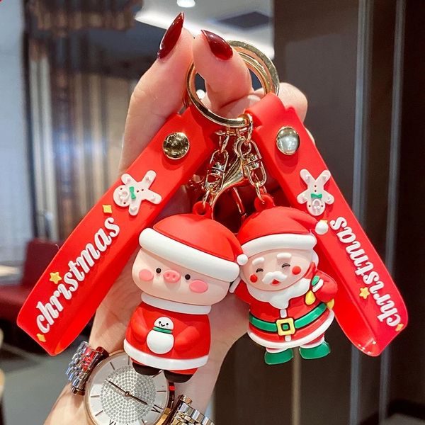 Вечеринка мультфильм милый Санта -Клаус Кейс -цепь мягкая резиновая кукла автомобиль ключ кольцо подвесная модная сумка орнамент Объединенное накладное кольцо рождественское подарок