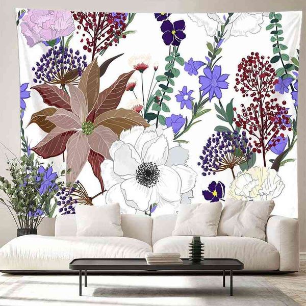 Tapetes de parede de flor abstrata arte planta tapeçaria tapete psicodélico Carpete de tripping para a sala J220804