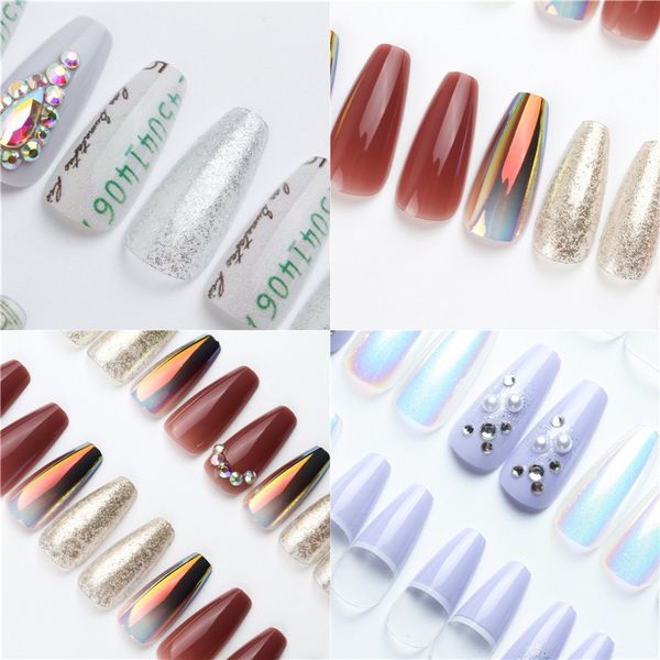 Novo Kit de unhas de unhas fofas em falsas unhas kit de drill de broca de ponto de vestuário médio com designs exibição para diariamente