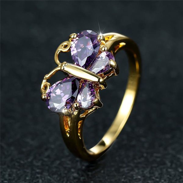 Обручальные кольца роскошная женская хрустальная бабочка тонкое кольцо очарование золото