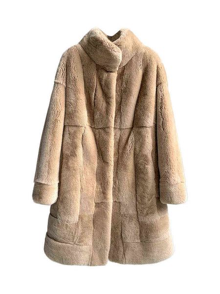 Cappotto di pelle di vera pelliccia di coniglio di tendenza vintage con collo di pelliccia standard Cappotto di pelliccia più caldo della donna di inverno all'ingrosso T220810