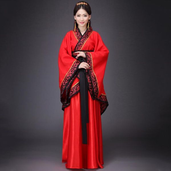 Bühnenkleidung für Erwachsene, traditionelle chinesische Kleidung für Frauen, Festival, schwarzes und rotes Hanfu-Kostüm