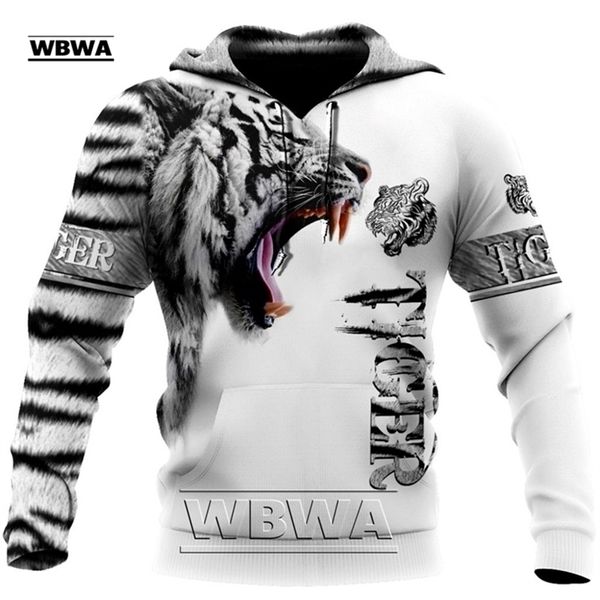 Marke Mode Herbst Lion Hoodies Weiß Tiger Haut 3D All Over Gedruckt Herren Sweatshirt Unisex Zip Pullover Casual Jacke 220811