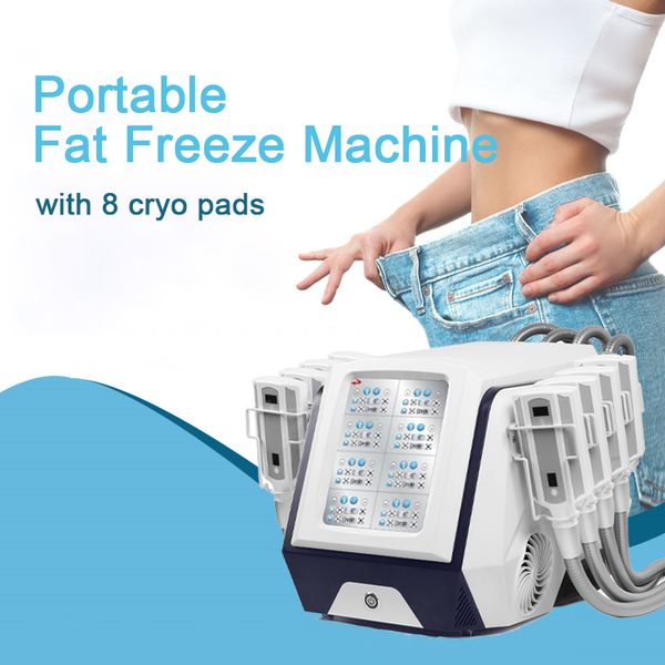 Macchina portatile per dimagrimento per criolipolisi Crioterapia Raffreddamento per congelamento dei grassi Body Sculpting Attrezzatura per bellezza per la perdita di grasso con 8 cuscinetti criogenici