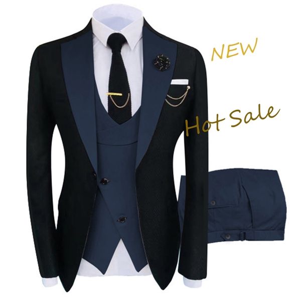 Костюм Homme Clothing Luxury Party Stage Mens Suit Groomsmen Регулярно подходит для подъема Tuxedo 3 Peice Set Jackettrousersvest 220811