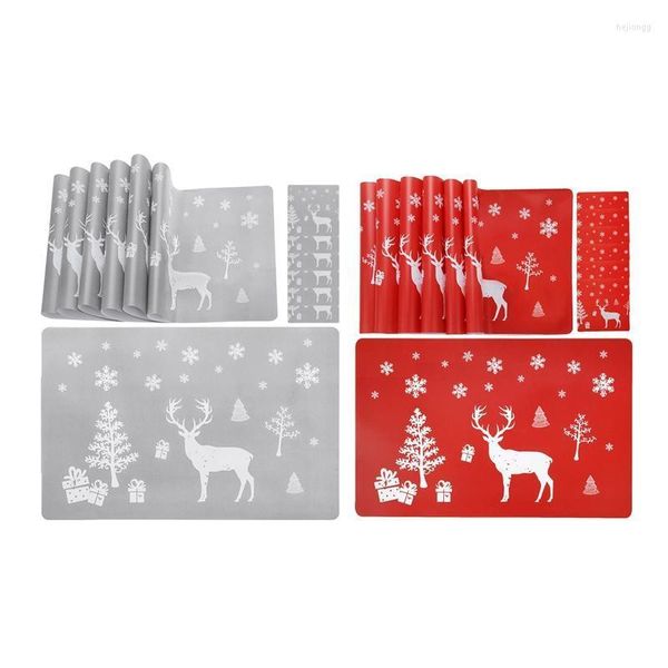 Mats Pads - Tovaglietta natalizia Lavabile Tovaglietta Set di 6 tazze Alce Albero di Natale Fiocco di neve stampato