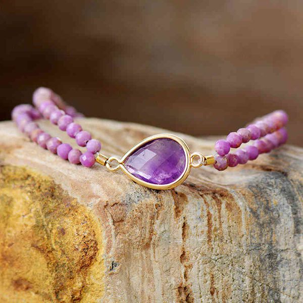 Bracciale Bangle Designer Romantic Teardrop Strand Charm Bracciali Bead Natural Stone Cuff 2 Strati Braclet Homme Handmade San Valentino Gioielli Bijoux