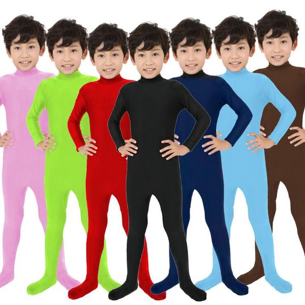 Costumi Catsuit per bambini Zentai Suit Dance Unitard Spandex Body Indossa una seconda pelle Collant senza guanti con cappuccio Cerniera posteriore per adulti