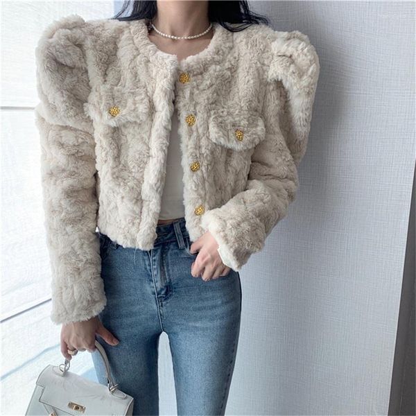 Pelliccia sintetica da donna HziriP coreano O-Collo manica lunga cappotto spesso monopetto caldo giacca corta 2022 inverno moda sexy elegante
