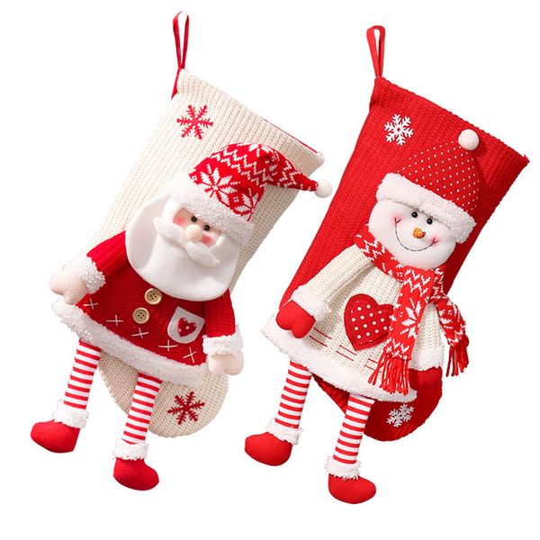 Bolsa de meias de Natal tricotada tridimensional Papai Noel Snowman Presente de Candys de Candy de V￩spera de Natal 45x28cm por atacado