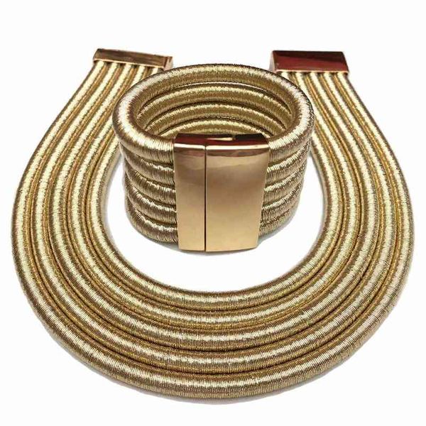 Armreif Designer Mode äthiopischer afrikanischer Schmucksatz Magnetschnalle Halsband Halskette Frauen Mehrschichtiges Weben Übertriebenes Armband
