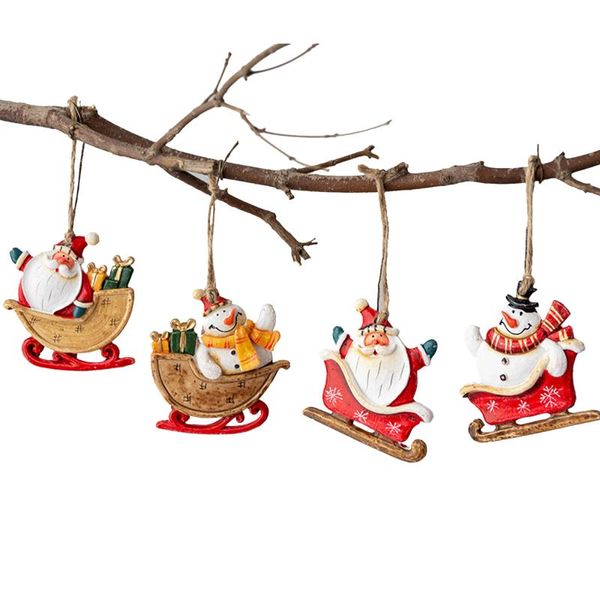 Decorações de Natal 4pcs Resina Doll Ornamento Tree pendurada Pingente Charms fofos Papai Noel e Holida de Natal de Snowman para Família Família Decorationch