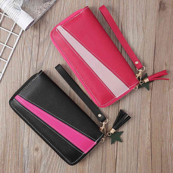 Carteira longa feminina HBP Versão coreana Splicing Contrast Color Handbag Tassel Zipper carteira Feminino Feminino Saco de celular 220815