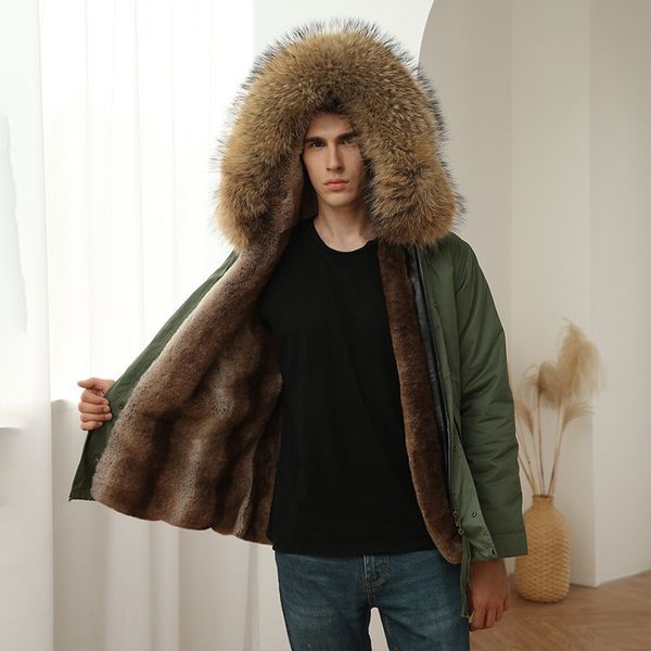 OFTBUY Neue Mode Parka Winter Jacke Männer Echte Natürliche Waschbären Pelz Kragen Mit Kapuze Dicken Abnehmbaren Mantel Warme Streetwear