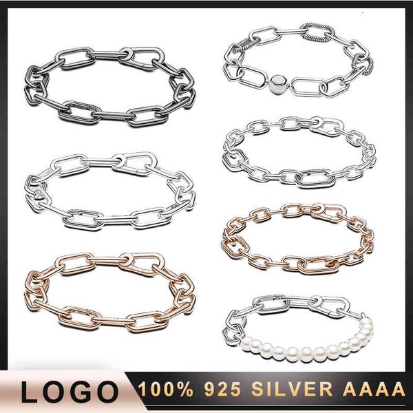 Designer de pulseira 2022 S925 STERLING PRATA PRIMEIRA INVERIMENTO ME Série Bracelete Round Cadeia interligada Mulheres originais Jóias de jóias