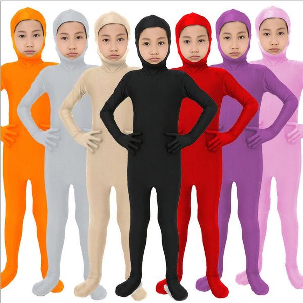 Costumi Catsuit per bambini Zentai Suit Dance Unitard Spandex Body Wear Skin Tights faccia aperta Cerniera posteriore per adulti