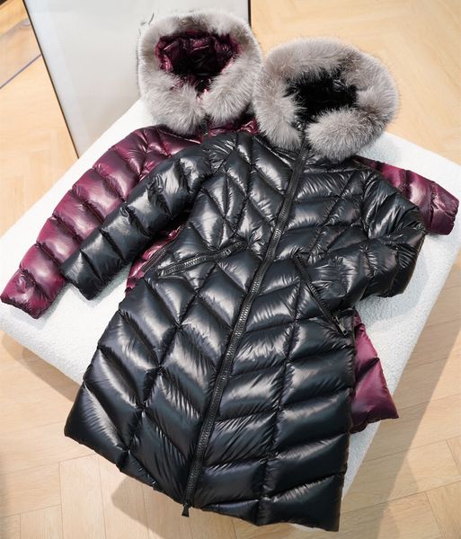 Jaqueta feminina de design longo casaco de inverno pele de raposa puffer parkas