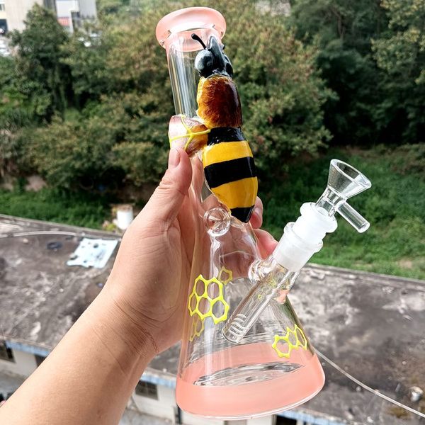 12 inç lezzetli renkli cam su bong nargile bal arısı deseni dişi 18mm yağ dab teçhizatları sigara içme boruları
