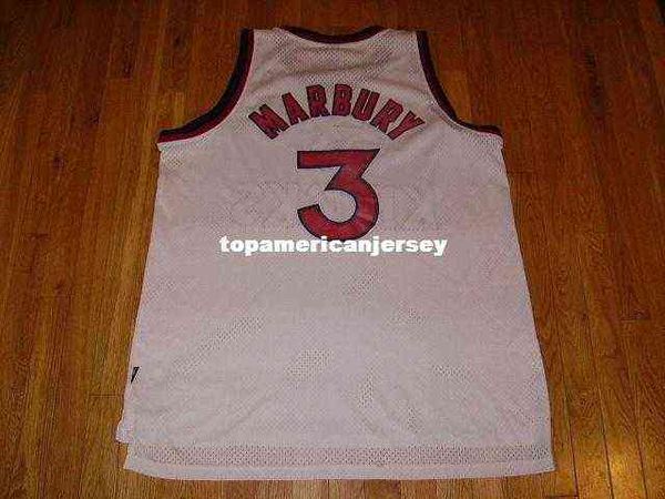 Ucuz Stephon Marbury #3 1979-80 Yeni Retro Jersey Beyaz Erkek Yelek Boyutu XS-6XL Dikiş Basketbol Formaları NCAA