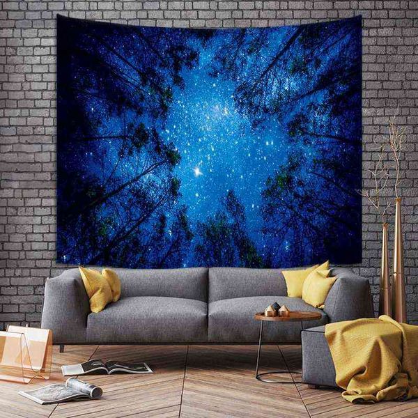 Appeso a parete Mandala Tapestry Simple Starry Sky Forest Scenery Panno Soggiorno Camera da letto Notte Sfondo Decorazione J220804