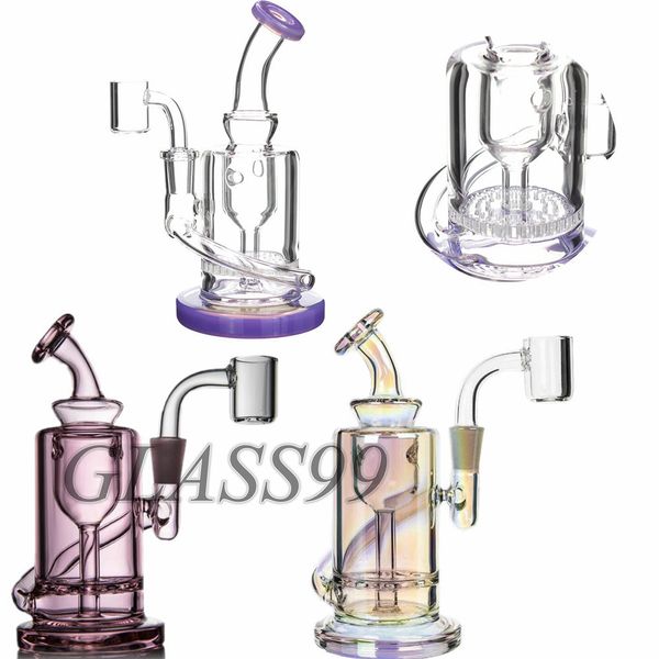 Cachimbos de água de vidro pequeno Favo de mel Perc Tubos de água Plataformas de petróleo Bolhadores grossos em azul preto com junta de 10 mm Reciclador colorido Coletor de cinzas Shisha