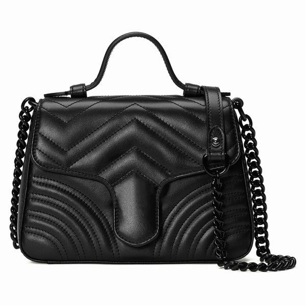 Mini-Handtasche für Damen, Schultertasche, schwarz, gestepptes V-förmiges Leder, mit Baumwolle und Leinen gefüttert, abnehmbarer Kettenriemen 702563