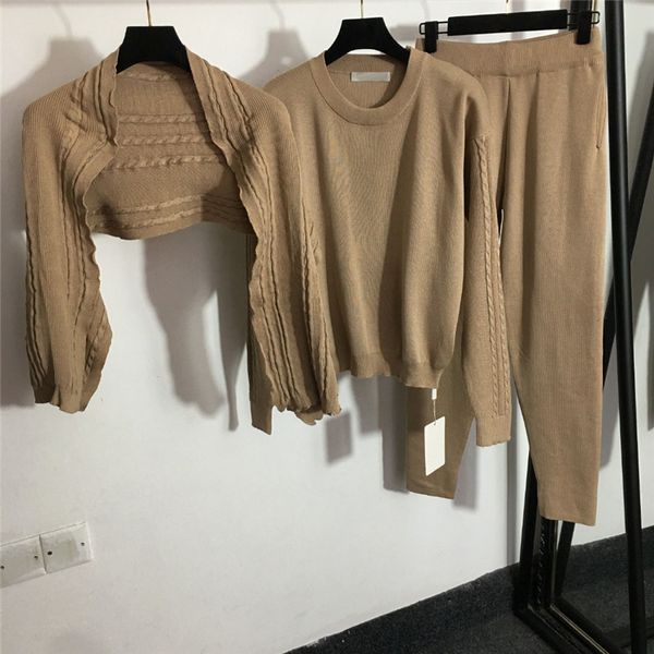 Calças de suéter de xale de malha de moda feminina 3pcs conjunta