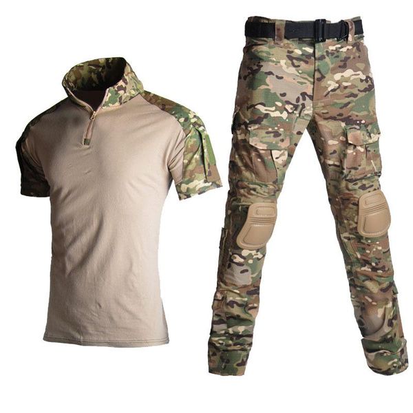 Trass de pista masculino Tactical Camouflage Suit 2022 Black Python Pattern Frog Manga curta Camisa uniforme de camisa caçando roupas militares