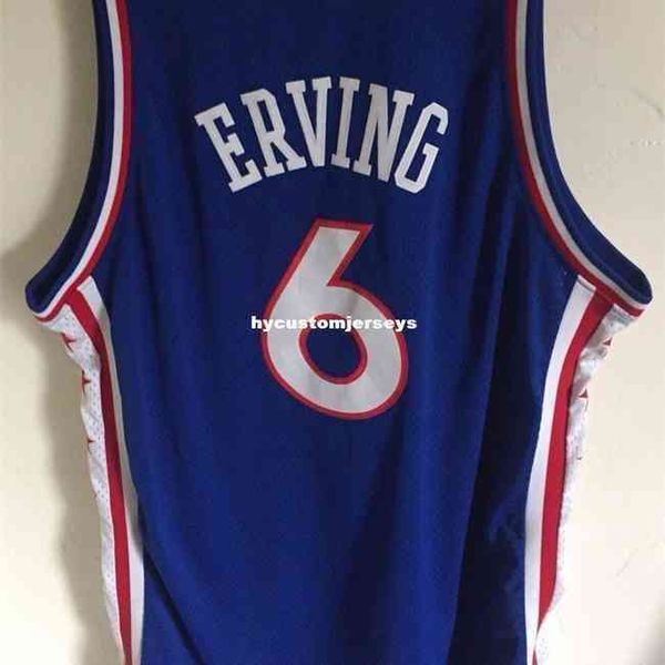 Günstiger Großhandel Julius Erving #6 Jersey Herren Rb genähtes blaues T-Shirt Weste genähte Basketball-Trikots Weste Shirt