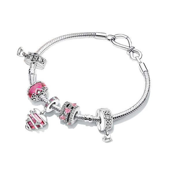 Bracciali Pandora Secret Heart per le donne Bracciale con nodo di fiori eterni con ciondoli pendenti